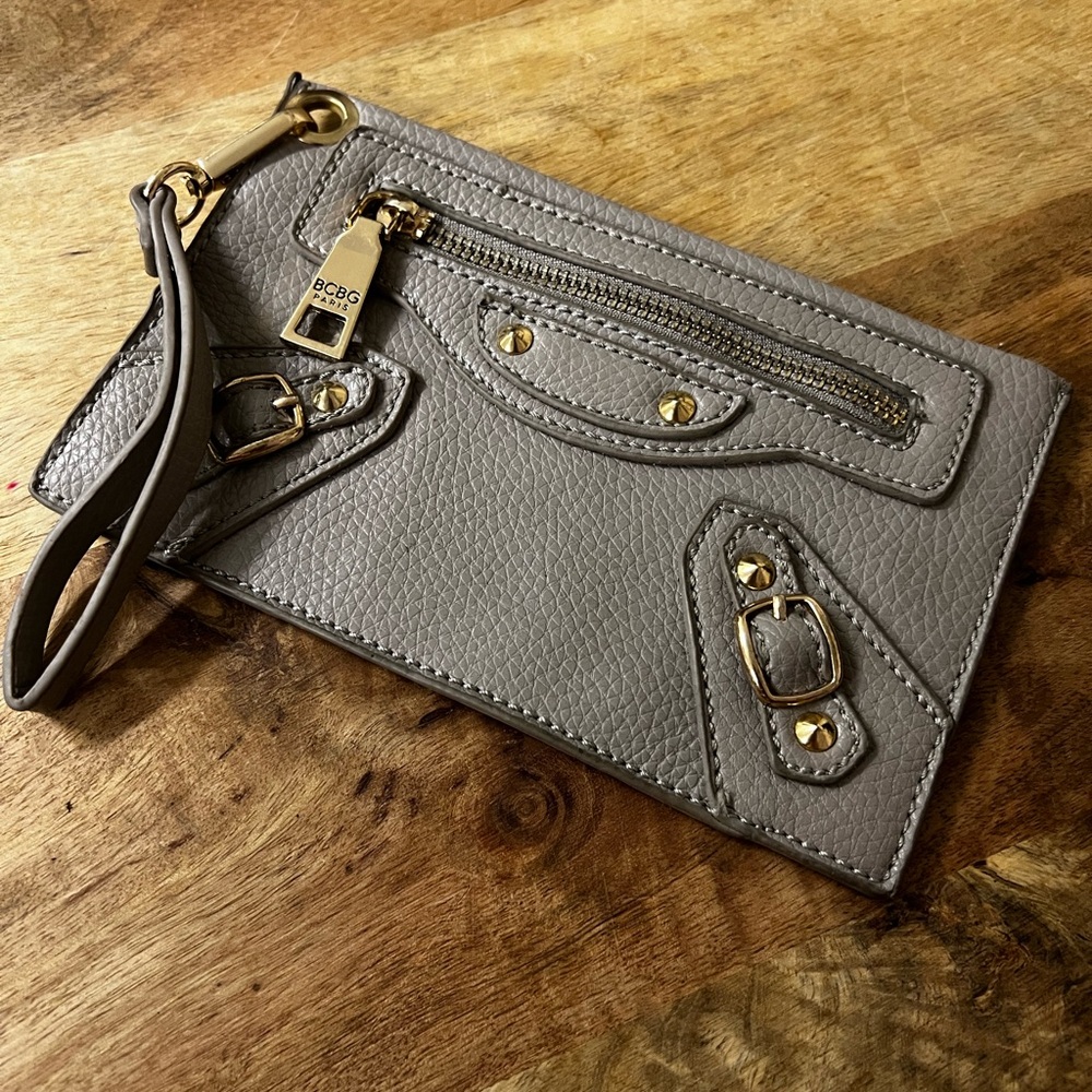 BCBG Gray Wristlet with Gold Accents